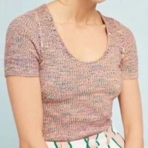 Moth Anthropologie Ribbed Short Sleeve Sweater